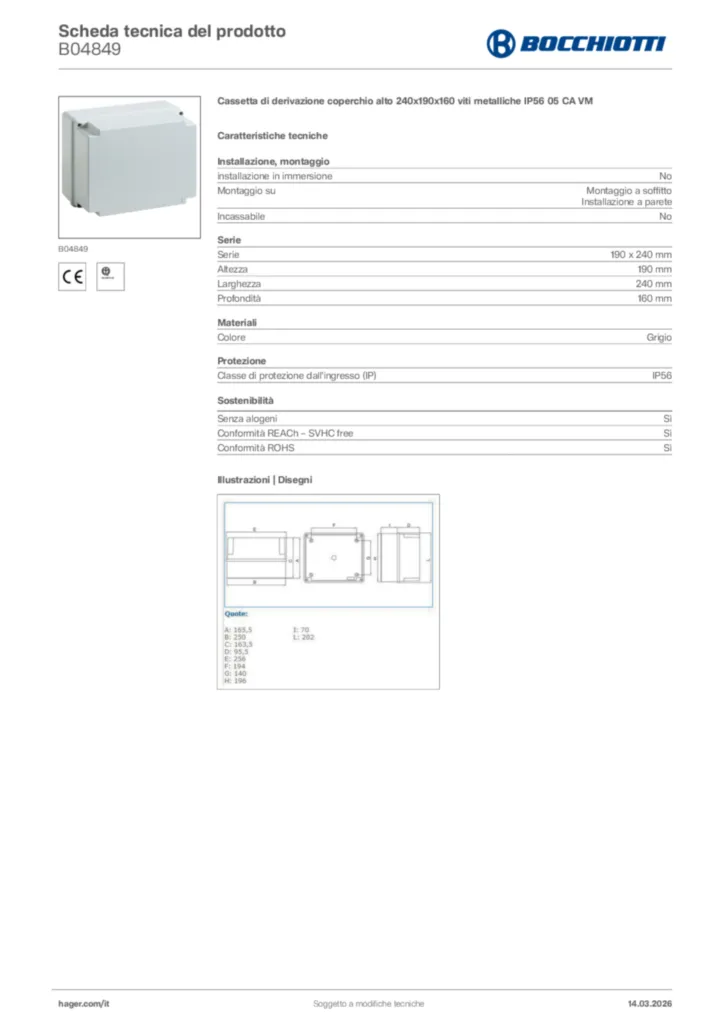 Immagine Bocchiotti Scheda tecnica del prodotto B04849 | Hager Italia