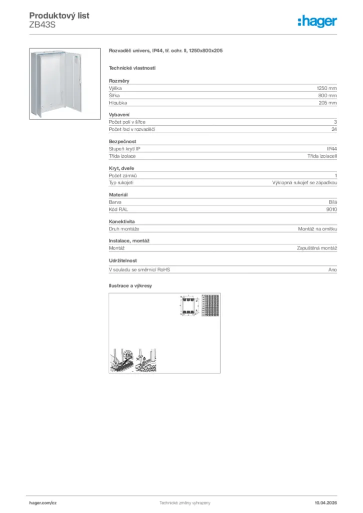 Obrázek Hager Product data sheet ZB43S | Hager