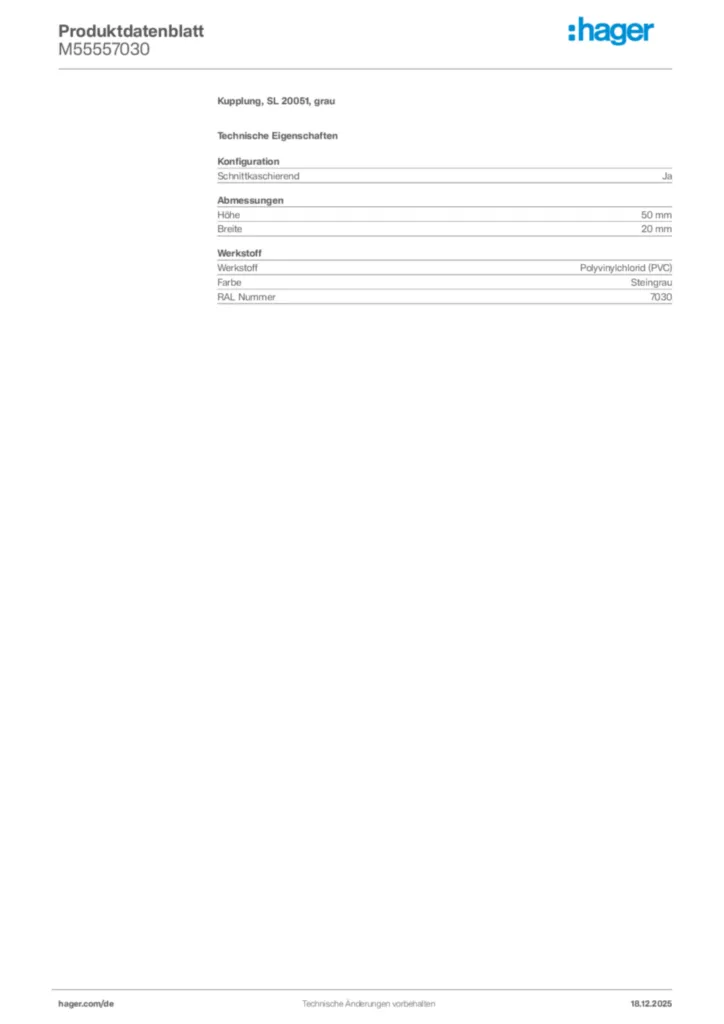 Bild Hager Produktdatenblatt M55557030 | Hager Deutschland