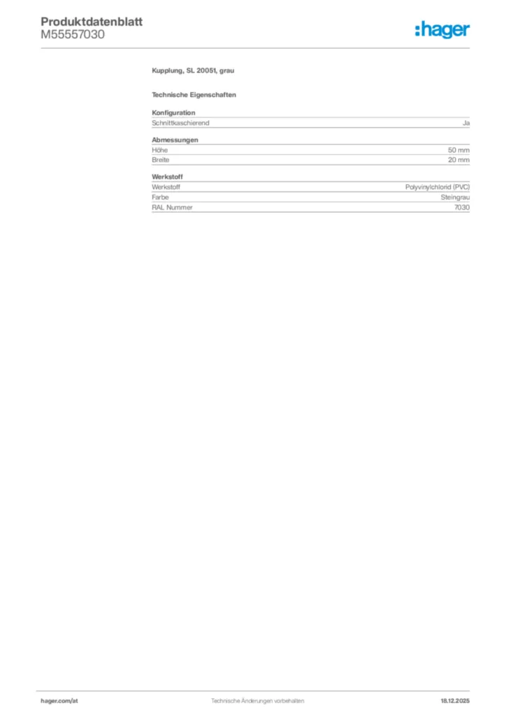 Bild Hager Produktdatenblatt M55557030 | Hager Deutschland