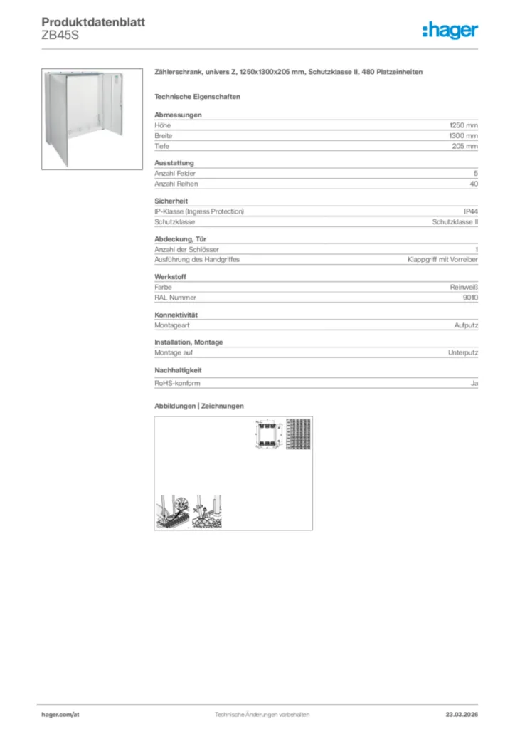 Bild Hager Produktdatenblatt ZB45S | Hager Deutschland