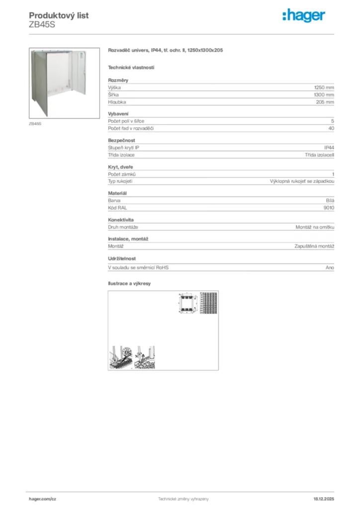 Obrázek Hager Produktový list ZB45S | Hager