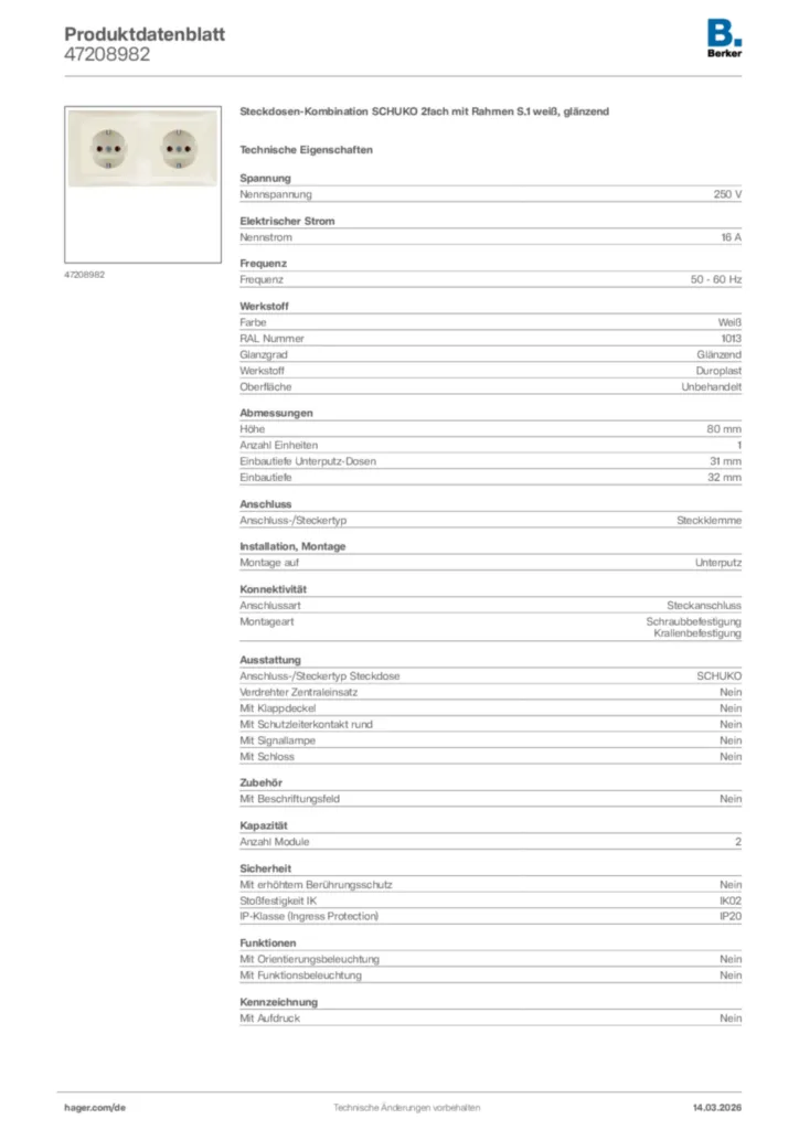 Bild Berker Produktdatenblatt 47208982 | Hager Deutschland