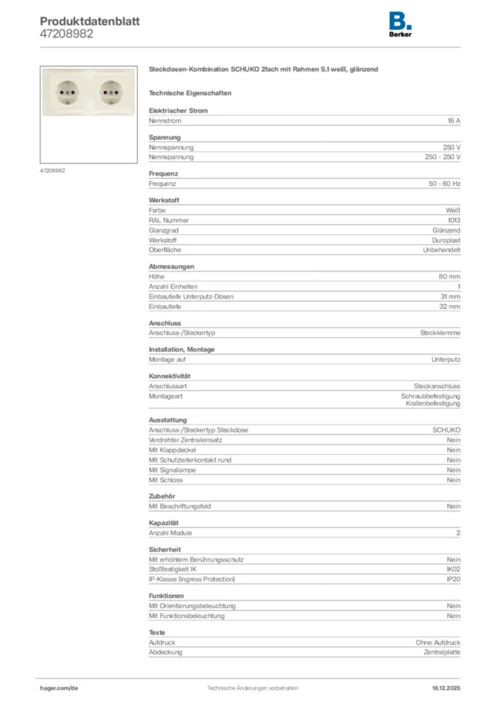 Bild Berker Produktdatenblatt 47208982 | Hager Deutschland