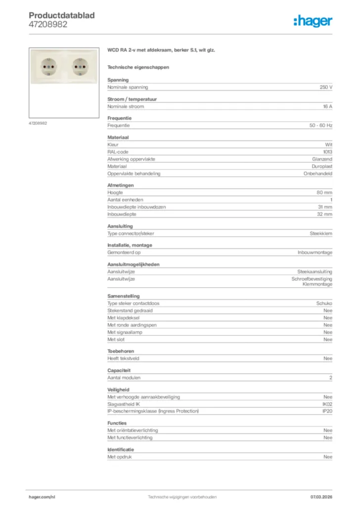 Afbeelding Hager Productdatablad 47208982 | Hager Nederland