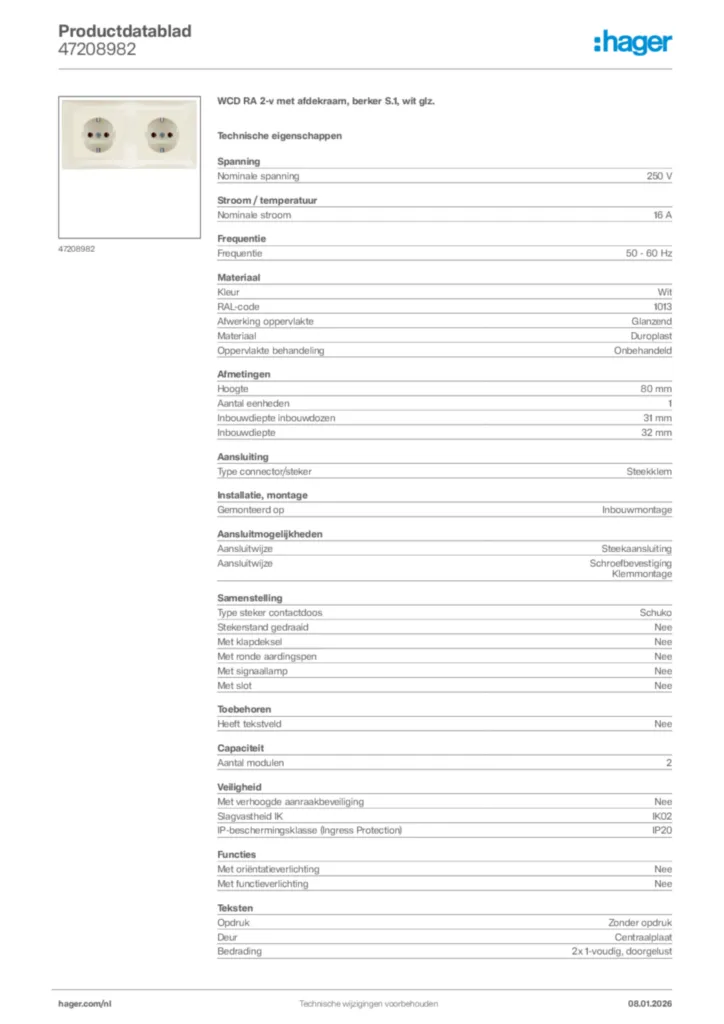 Afbeelding Hager Productdatablad 47208982 | Hager Nederland