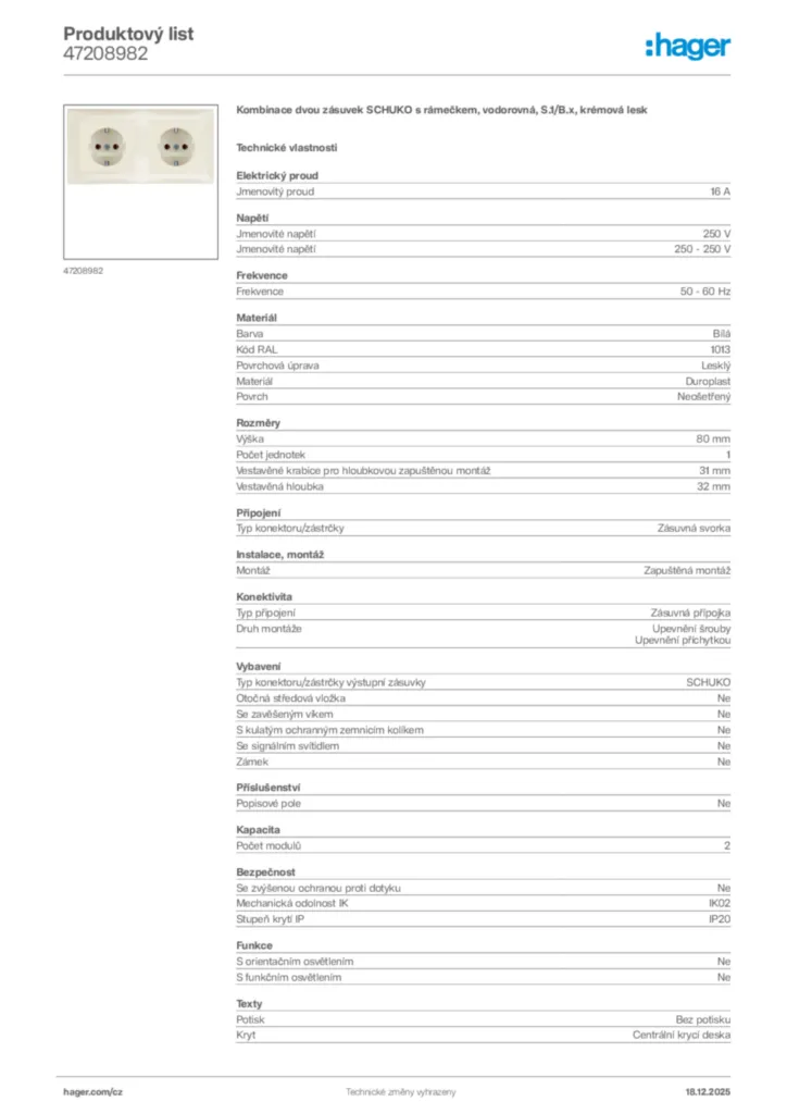 Obrázek Hager Produktový list 47208982 | Hager