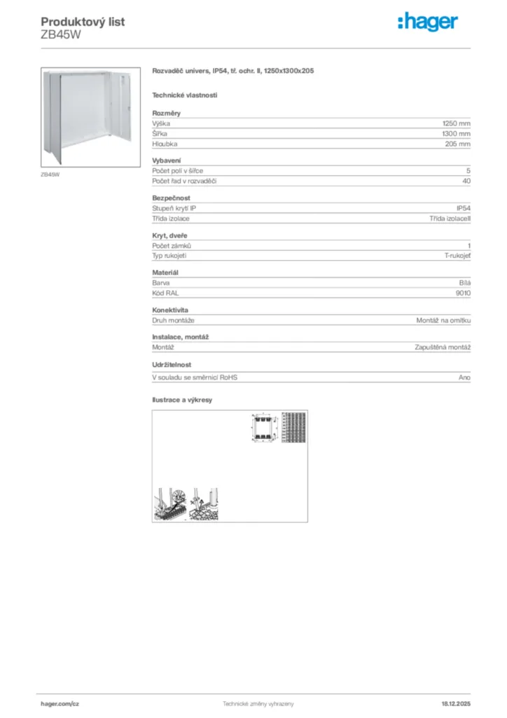 Obrázek Hager Produktový list ZB45W | Hager