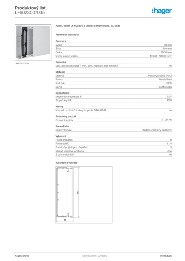 Obrázek Hager Product data sheet LF6023007035 | Hager