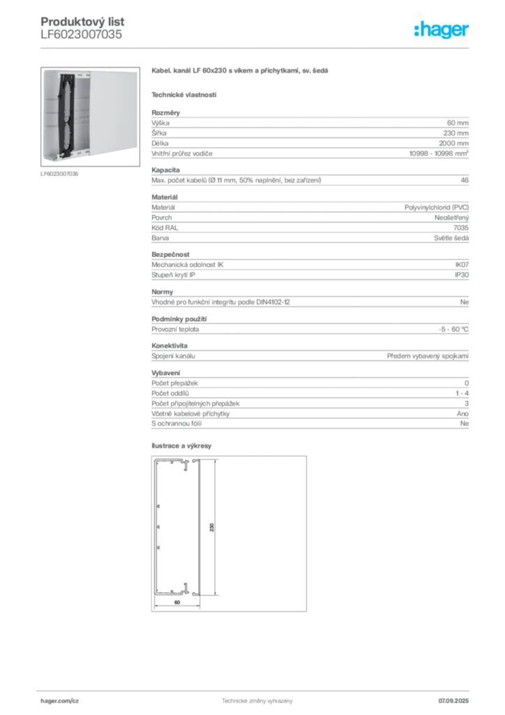 Obrázek Hager Produktový list LF6023007035 | Hager