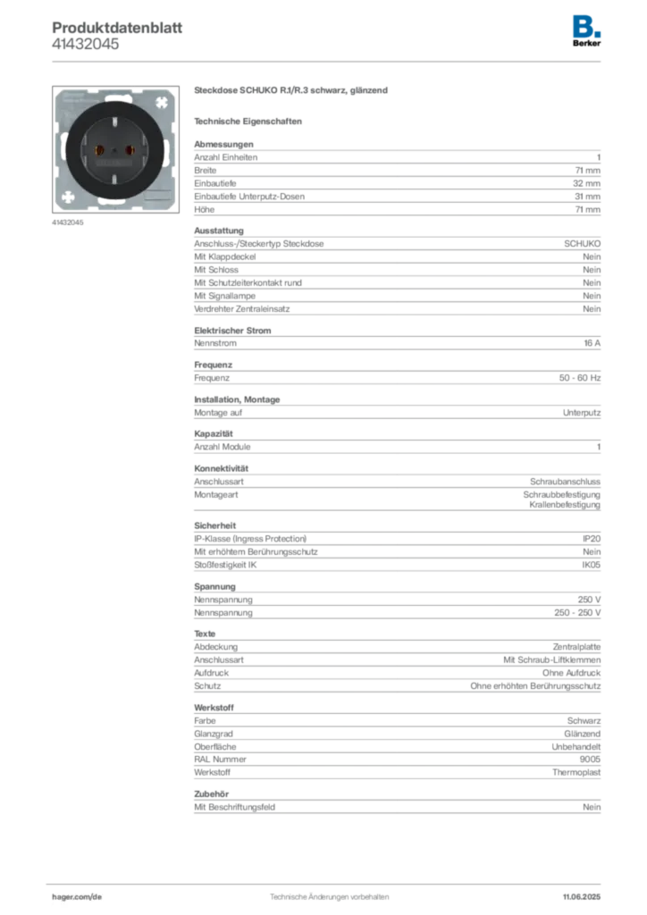 Berker Produktdatenblatt 41432045