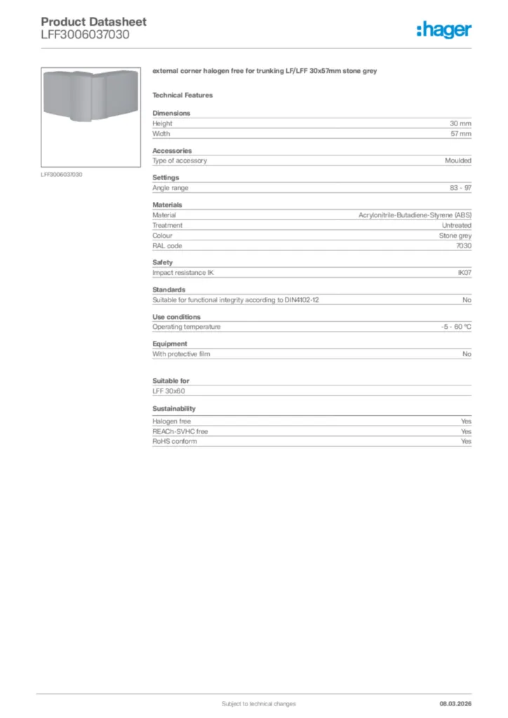 Image Hager Product data sheet LFF3006037030  | Hager Africa