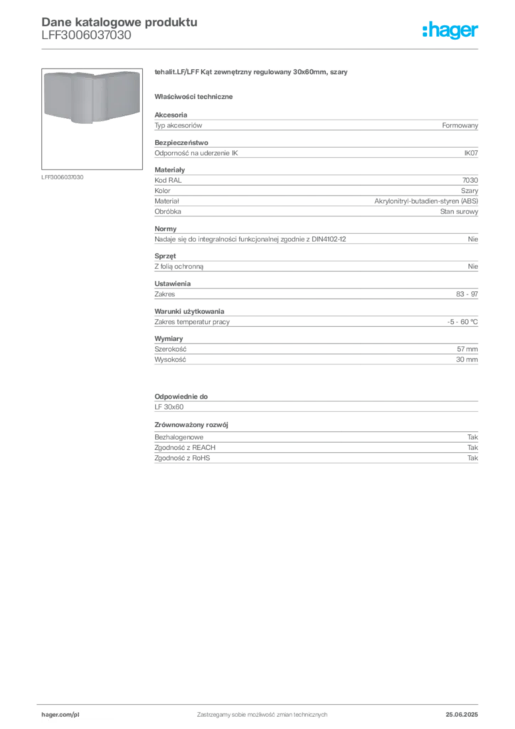 Zdjęcie Hager Karta katalogowa LFF3006037030 | Hager Polska