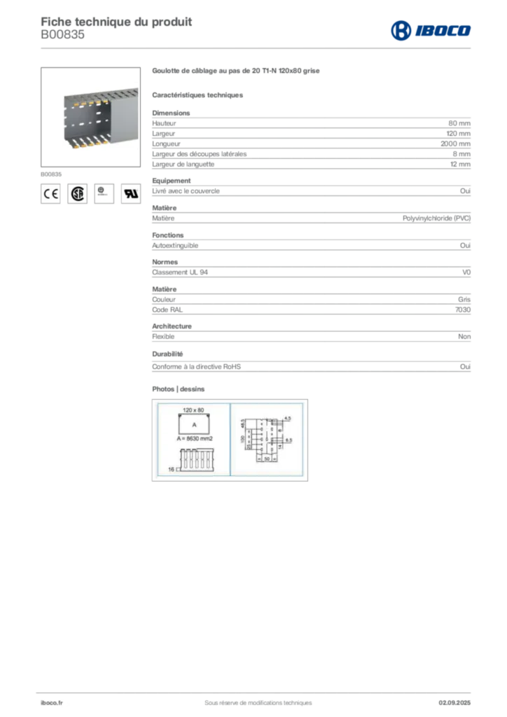 Image Iboco Fiche technique du produit B00835 | Hager France