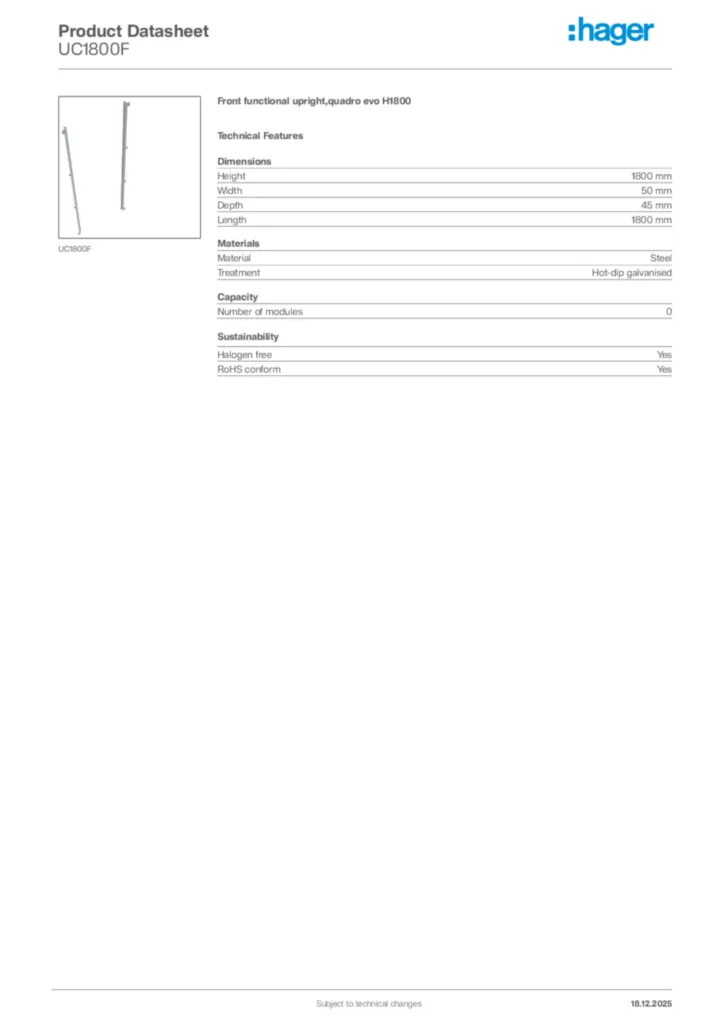 Image Hager Product data sheet UC1800F  | Hager Africa