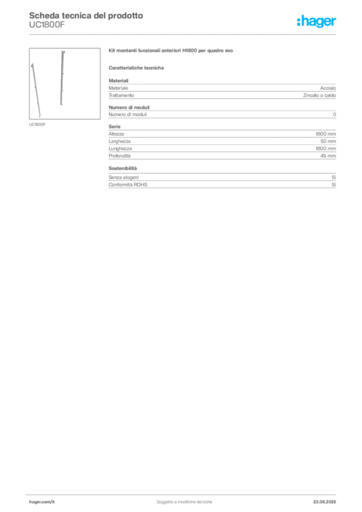 Immagine Hager Scheda tecnica del prodotto UC1800F | Hager Italia