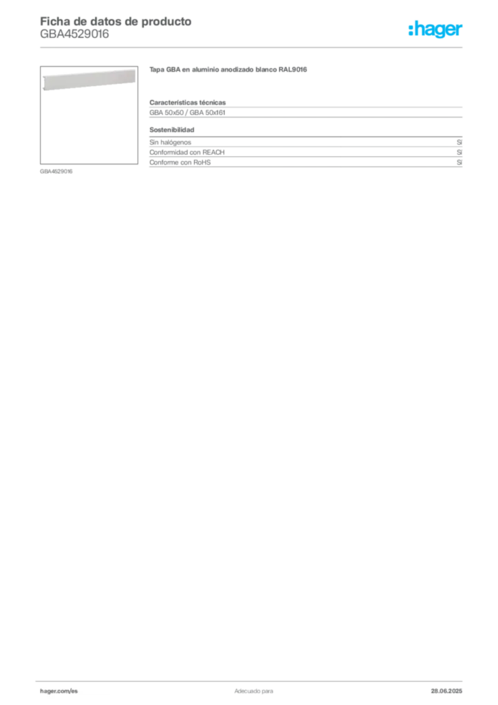 Imagen Hager Ficha de datos de producto GBA4529016 | Hager España