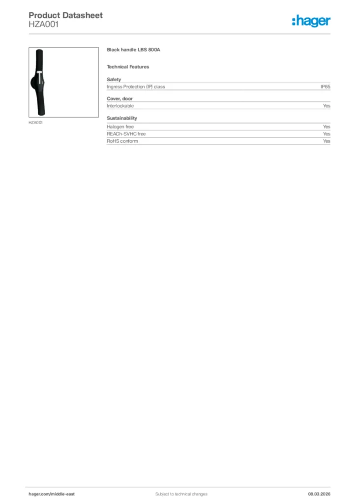 Image Hager Product data sheet HZA001  | Hager