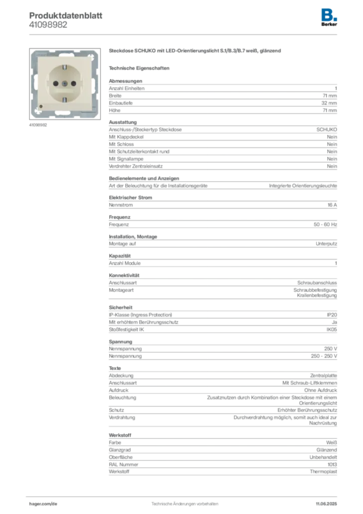 Bild Berker Produktdatenblatt 41098982 | Hager Deutschland