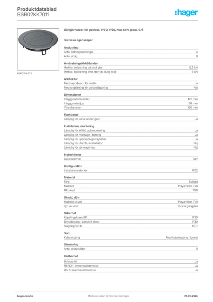 Bild Hager Produktdatablad BSR02KK7011 | Hager Sverige