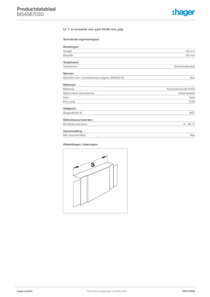 Afbeelding Hager Productdatablad M54567030 | Hager Nederland