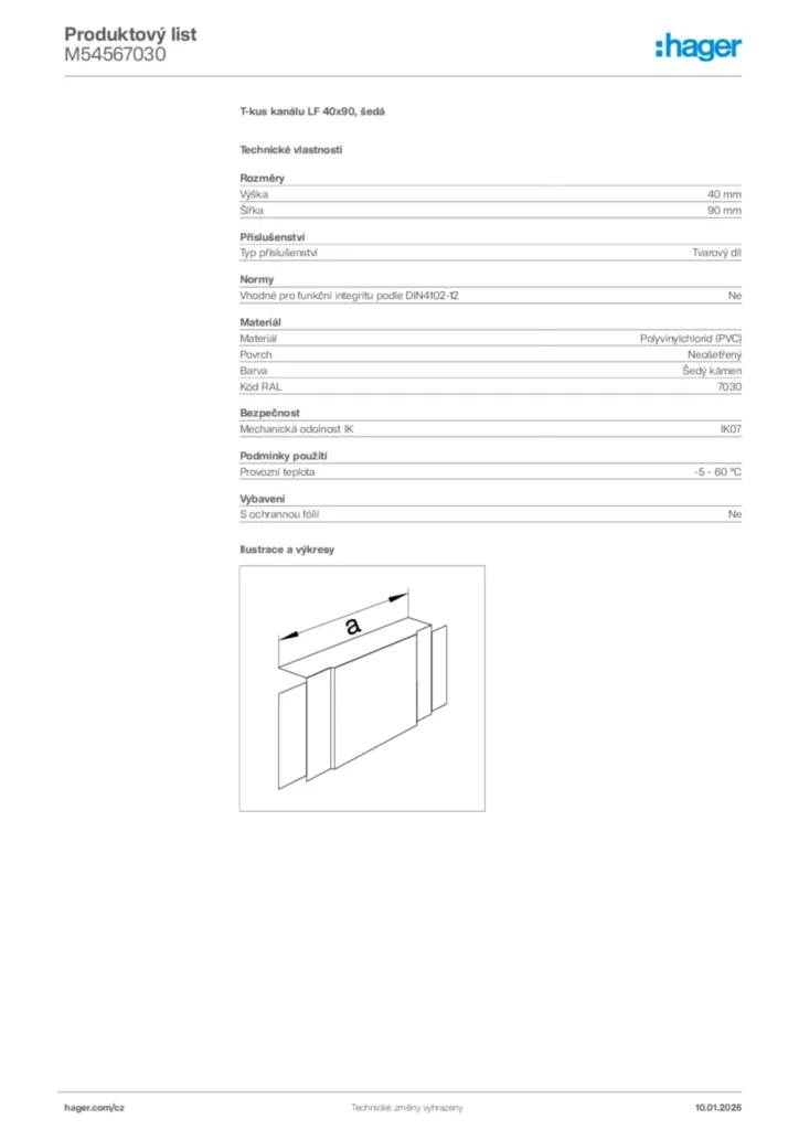 Obrázek Hager Product data sheet M54567030 | Hager