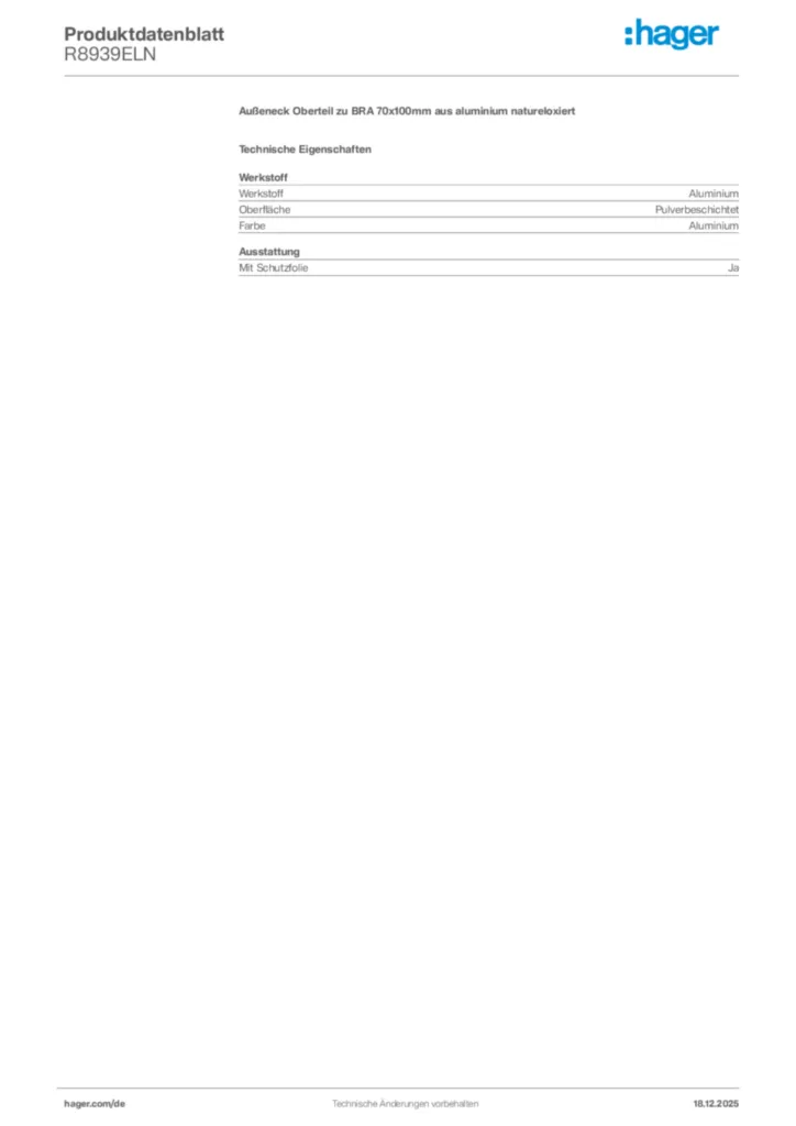 Bild Hager Produktdatenblatt R8939ELN | Hager Deutschland