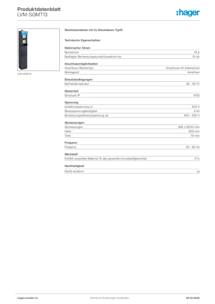 Bild Hager Produktdatenblatt LVM-SGMT13 | Hager Schweiz
