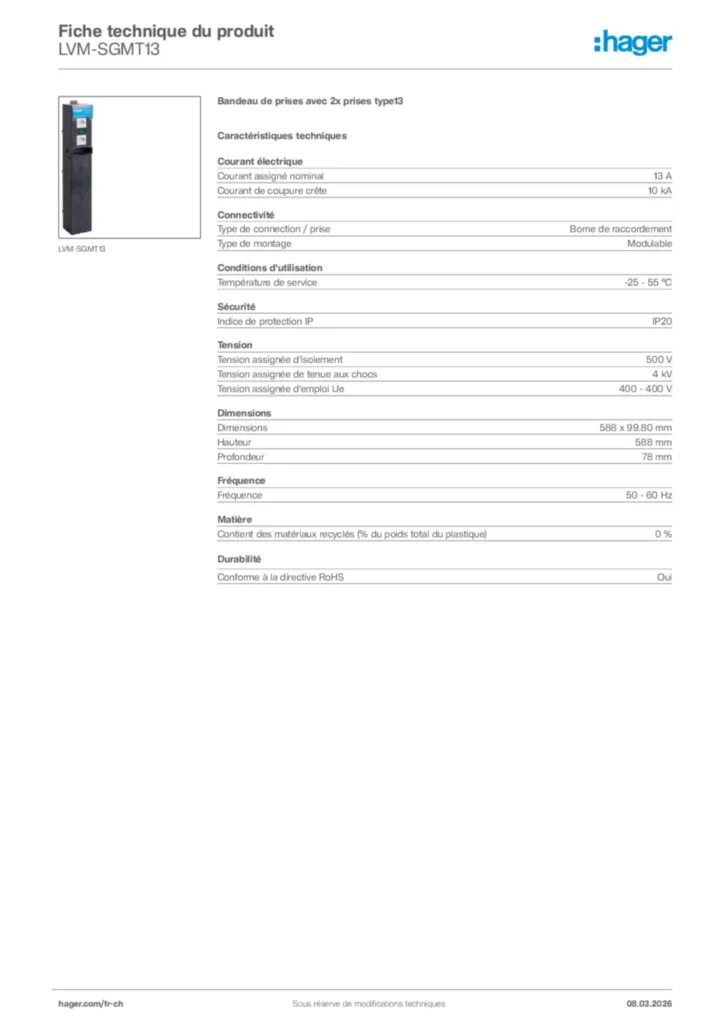 Image Hager Fiche technique du produit LVM-SGMT13 | Hager Suisse