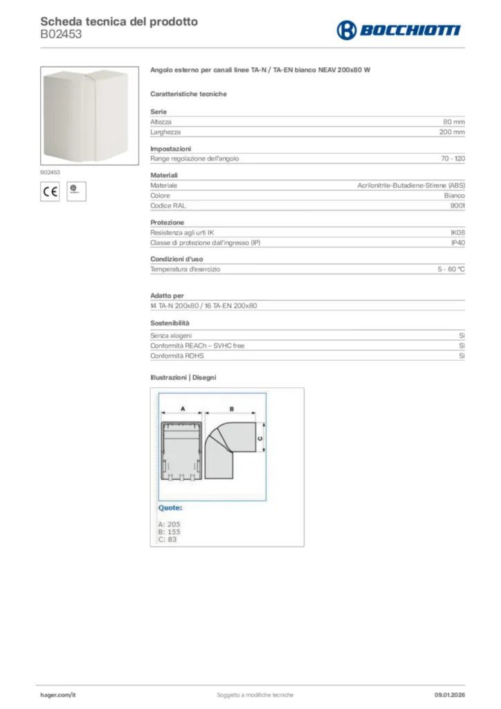 Immagine Bocchiotti Scheda tecnica del prodotto B02453 | Hager Italia