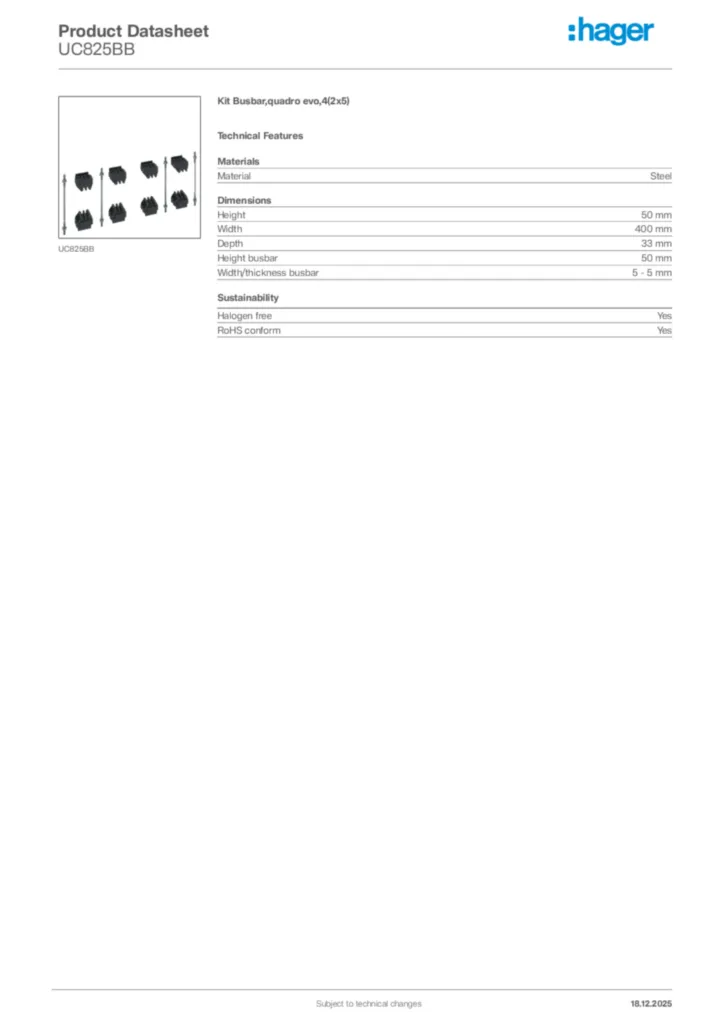 Image Hager Product data sheet UC825BB  | Hager Africa