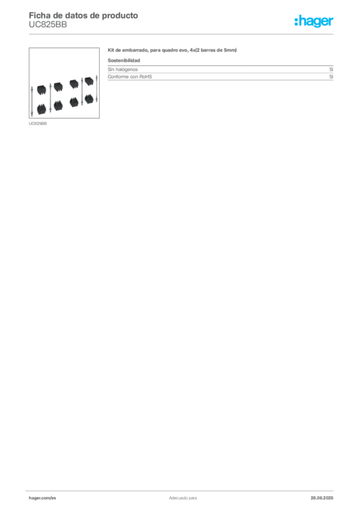 Imagen Hager Ficha de datos de producto UC825BB | Hager España