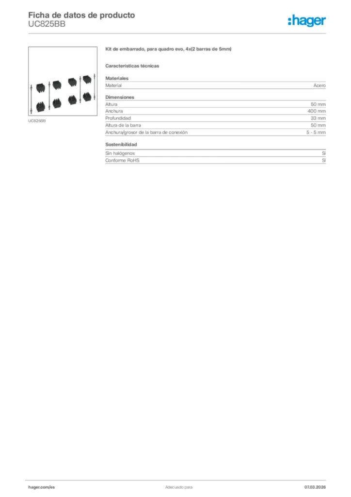 Imagen Hager Ficha de datos de producto UC825BB | Hager España