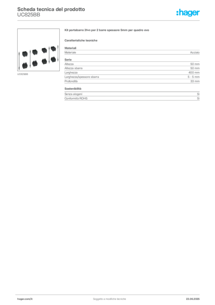 Immagine Hager Scheda tecnica del prodotto UC825BB | Hager Italia