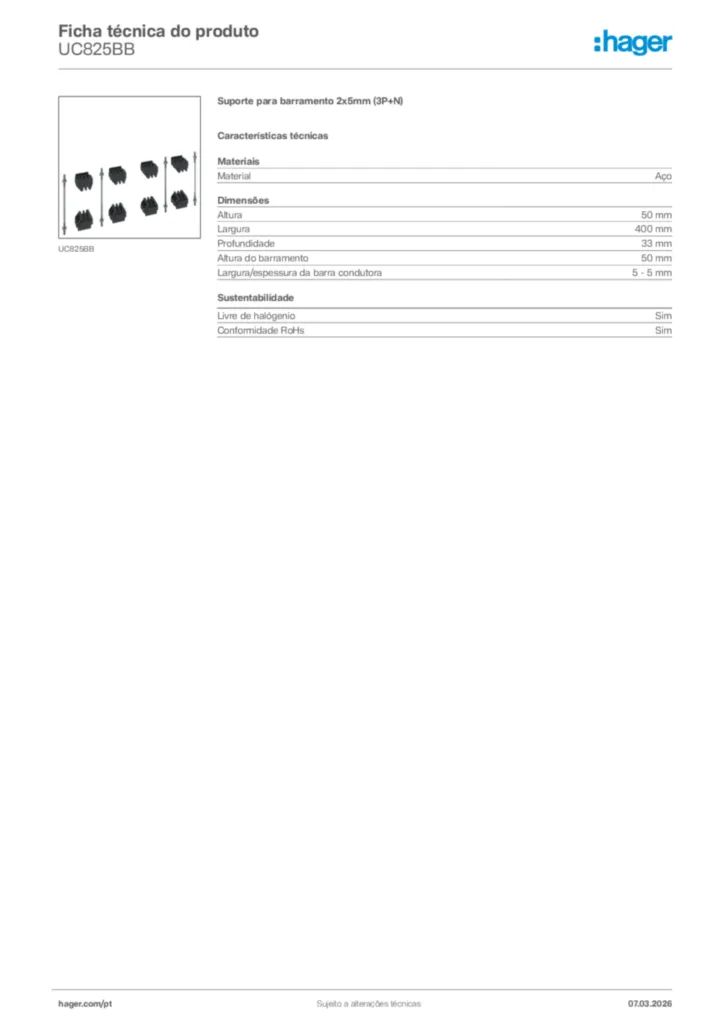 Imagem Hager Ficha técnica do produto UC825BB | Hager Portugal