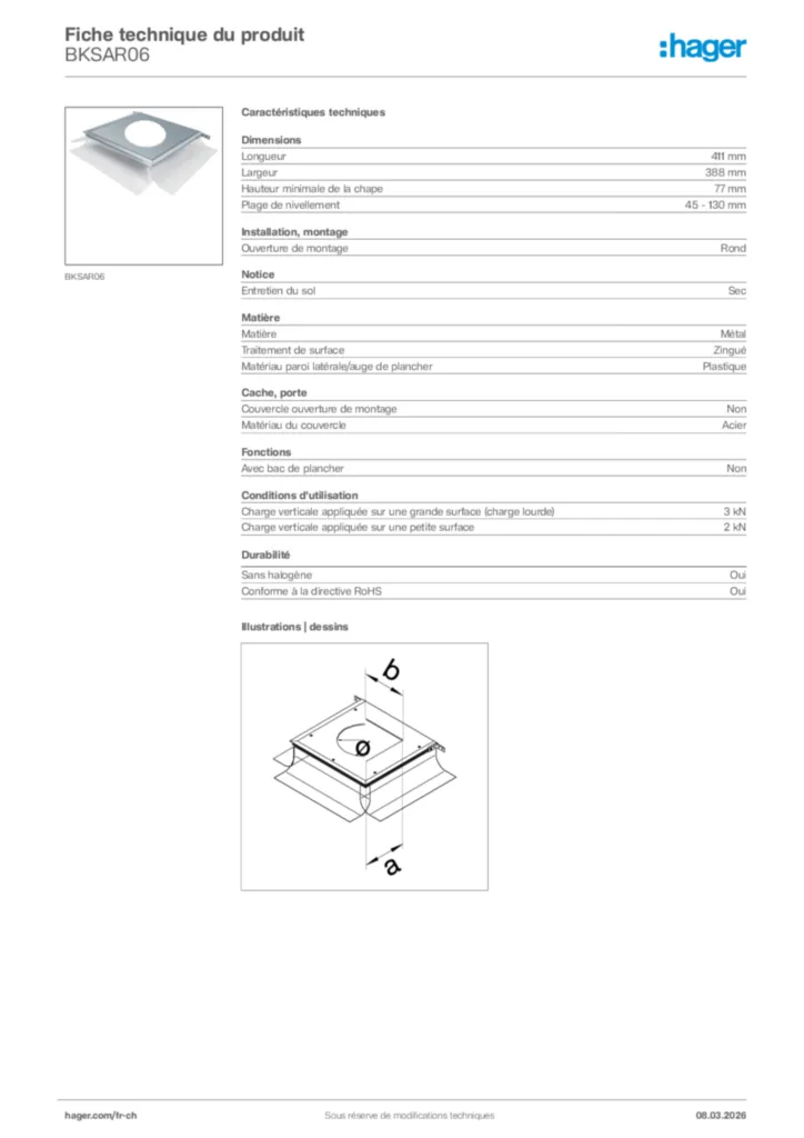 Image Hager Fiche technique du produit BKSAR06 | Hager Suisse