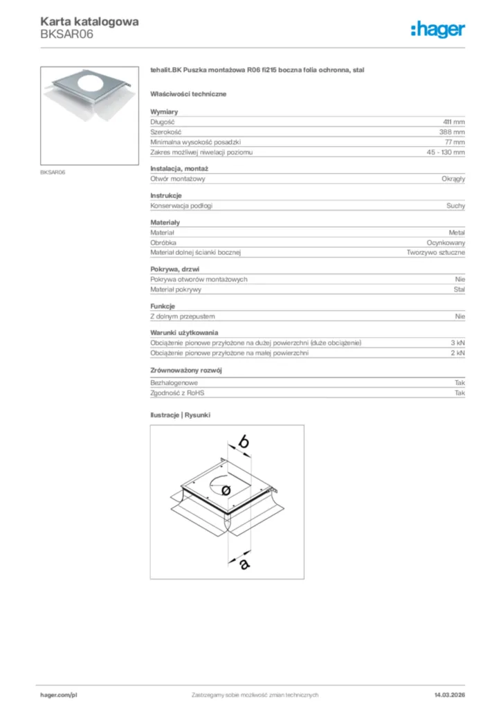 Zdjęcie Hager Karta katalogowa BKSAR06 | Hager Polska
