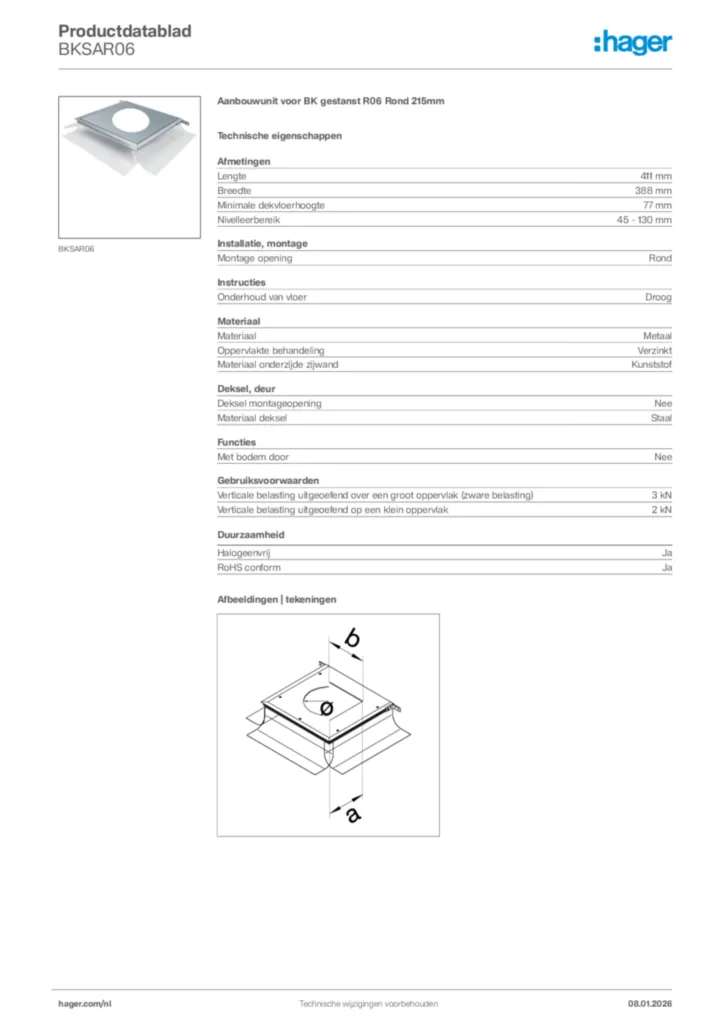 Afbeelding Hager Productdatablad BKSAR06 | Hager Nederland