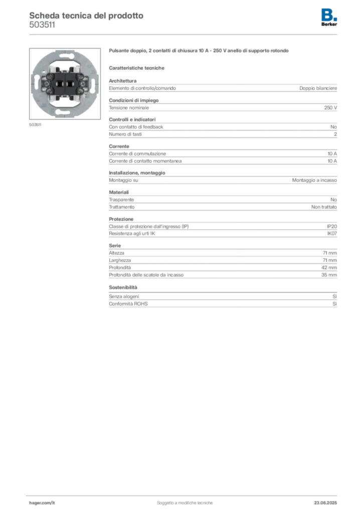 Immagine Berker Scheda tecnica del prodotto 503511 | Hager Italia