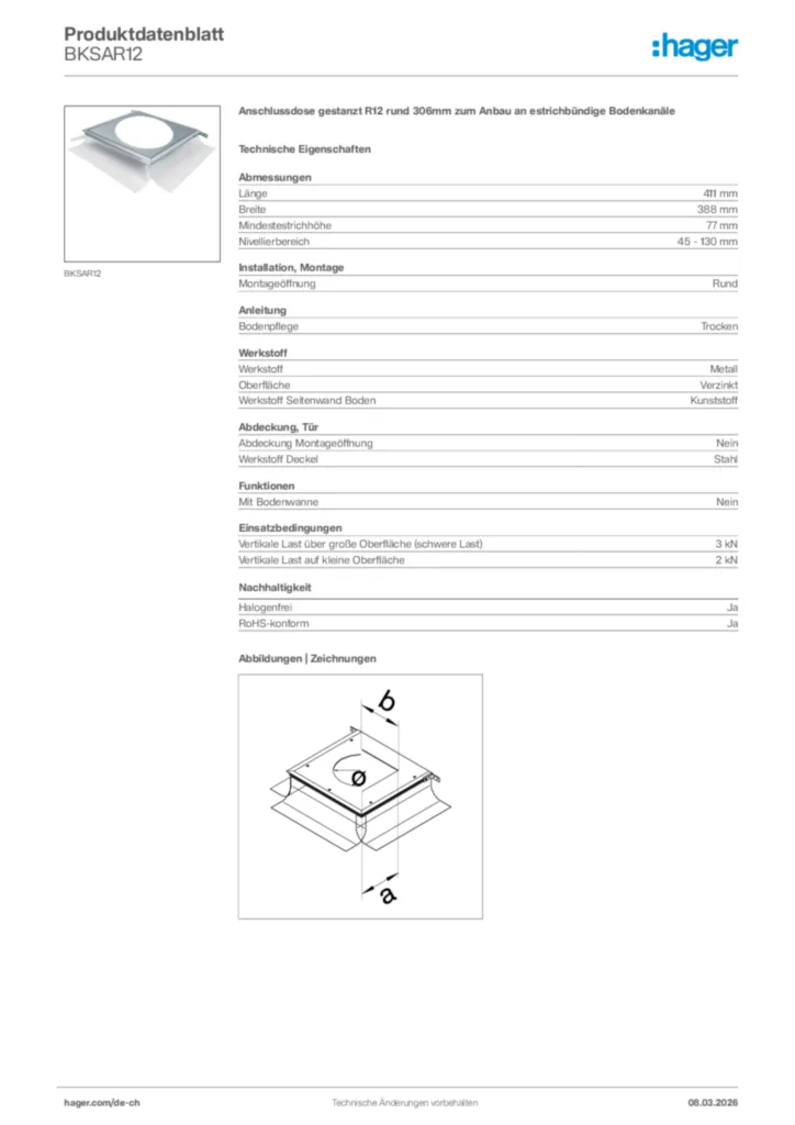 Bild Hager Produktdatenblatt BKSAR12 | Hager Schweiz