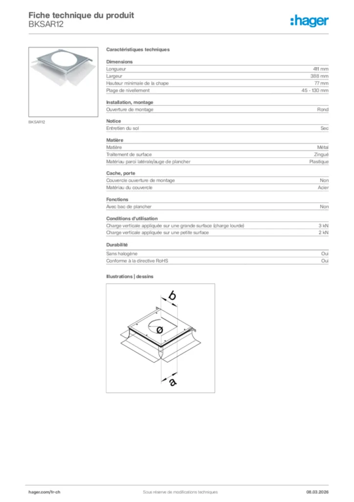 Image Hager Fiche technique du produit BKSAR12 | Hager Suisse