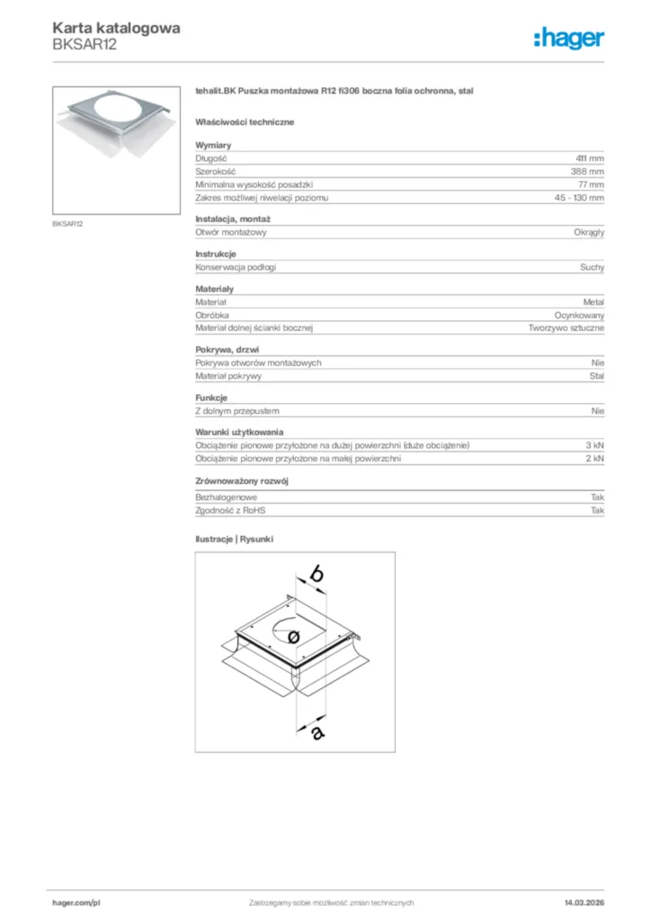 Zdjęcie Hager Karta katalogowa BKSAR12 | Hager Polska