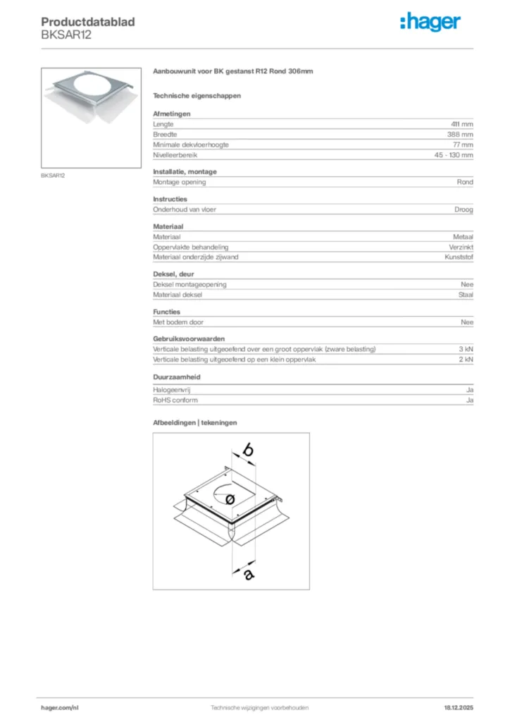 Afbeelding Hager Productdatablad BKSAR12 | Hager Nederland