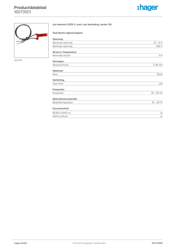 Afbeelding Hager Productdatablad 16873501 | Hager Nederland