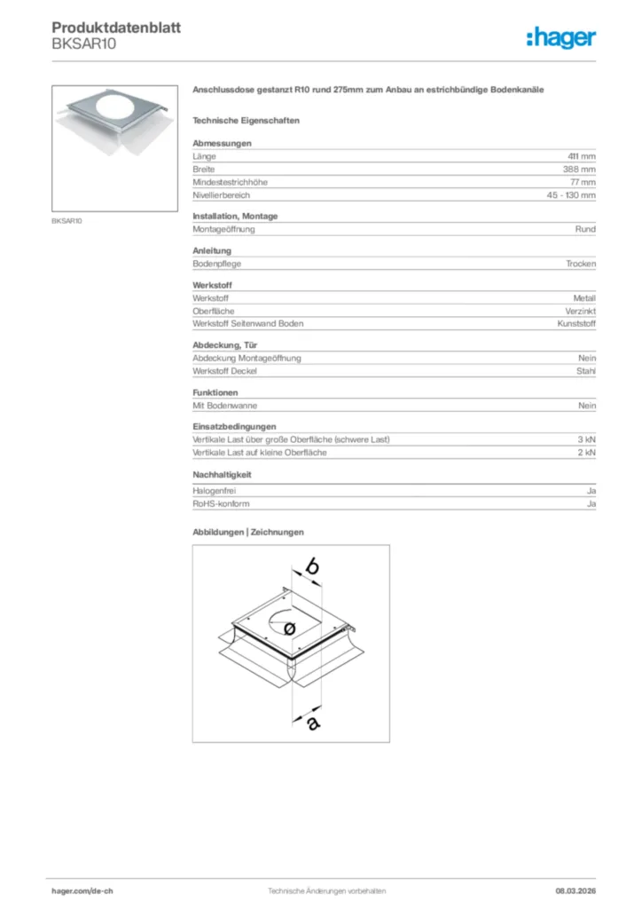 Bild Hager Produktdatenblatt BKSAR10 | Hager Schweiz