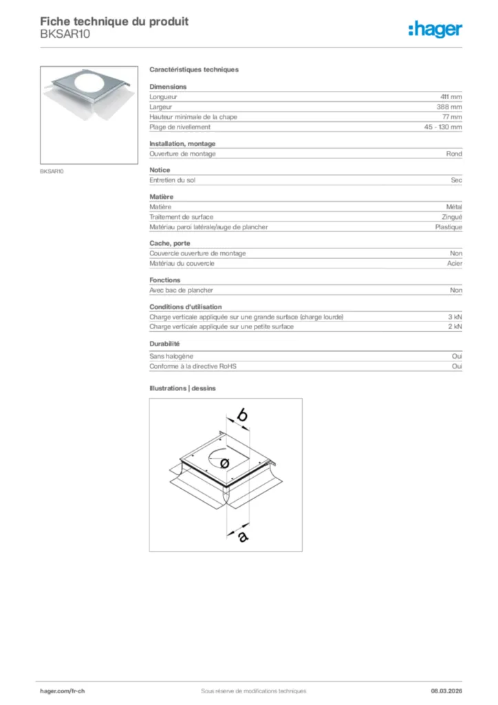 Image Hager Fiche technique du produit BKSAR10 | Hager Suisse