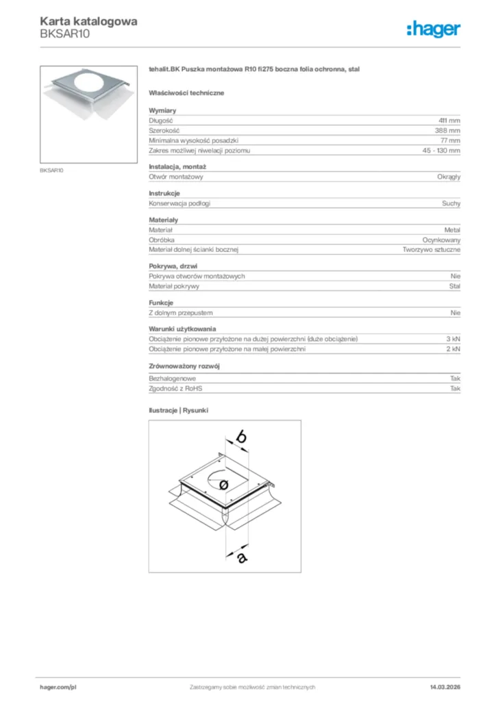 Zdjęcie Hager Karta katalogowa BKSAR10 | Hager Polska