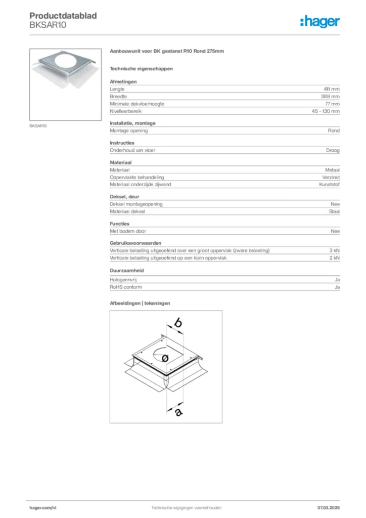 Afbeelding Hager Productdatablad BKSAR10 | Hager Nederland