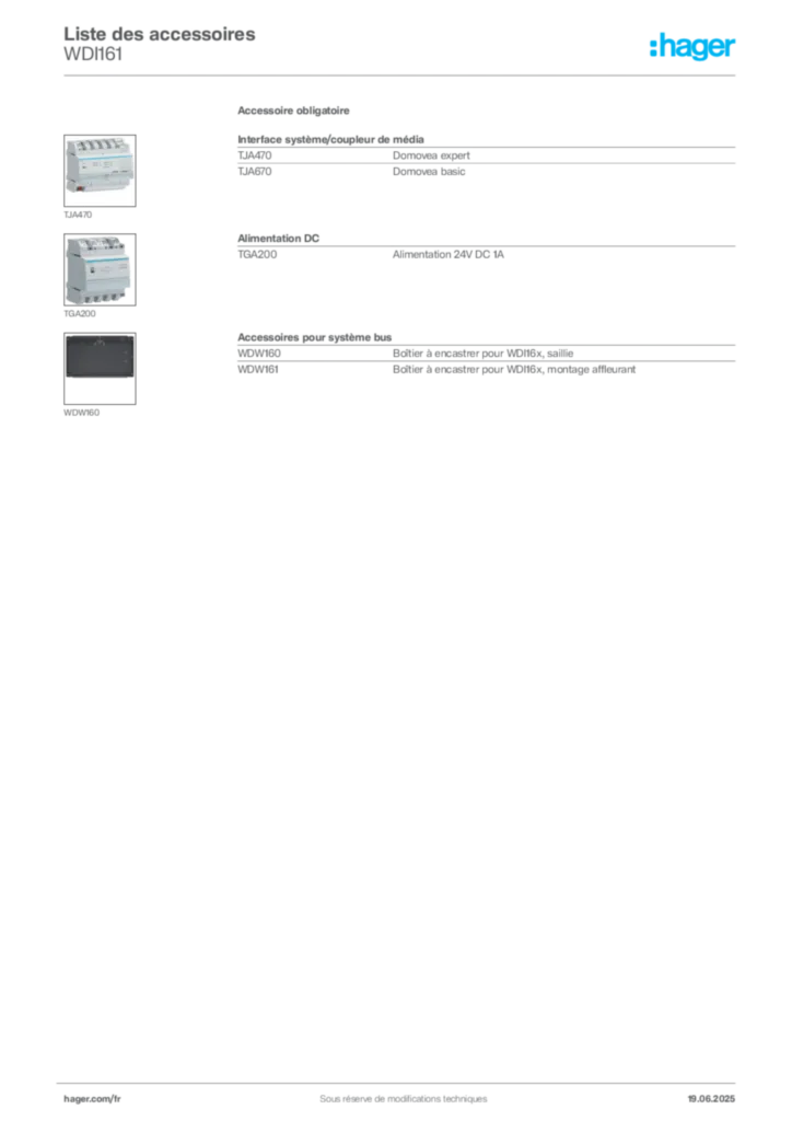 Image Hager Fiche technique du produit WDI161 | Hager France