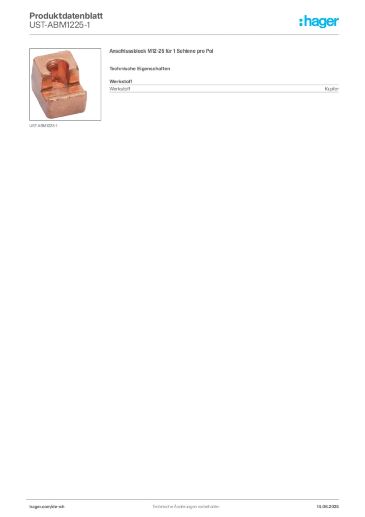 Bild Hager Produktdatenblatt UST-ABM1225-1 | Hager Schweiz